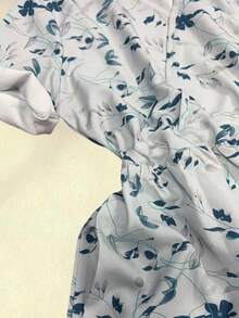 Women's Summer Floral Print Loose Waist Drawstring Casual Vacation Dress - Baby Blue - View 5