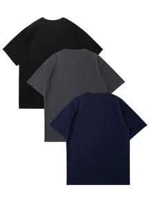 3 piezas Camisetas de manga corta con estampado gráfico simple para hombres, cómodas y transpirables, de moda para el verano - Multicolor - Ver 4