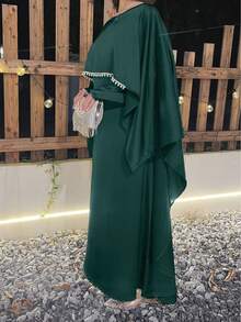 2pcs Women Pearl Chain Commuter Cape, Long Robe Set, Modest Abaya - Green - View 5