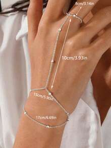 1件时尚个性简约金属串珠链戒指，百搭，适合日常佩戴（手工切割链条至合适长度，珠子数量随机）情人节配饰 - 銀色 - 查看 5