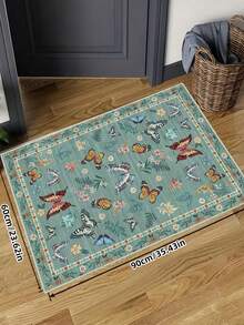 1 buc. Covor boem modern Paris Garden cu fluturi și flori, covor antiderapant roșu ruginiu vintage Farmhouse pentru sufragerie, dormitor, sufragerie, cămin, birou, decor pentru casă - Cadet Blue - Vizualizare 6