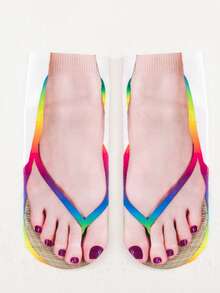 1/4 Pair 3D Flip Flop Socks, Funny & Unique Unisex Ankle Socks, Women Knee High Socks - Multicolor - View 6