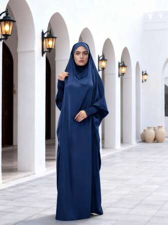 1 pieza Abaya casual y elegante de moda con pañuelo para la cabeza, bata larga versátil adecuada para festivales, hogar, ocio y vacaciones
