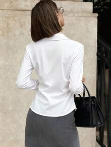 1件女士时尚白色衬衫，高品质衬衫，适合圣诞节装扮、返校派对、春夏约会、感恩节等场合。 - 白色 - 查看 2