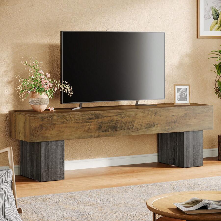 Tribesigns TV Stand For 55/60/65 Inches TV, 63" Farmhouse Entertainment Center, Low TV Console Table For Living Room, Long Media Console Television Stands, Vintage Brown & Gray - Nâu và xám cổ điển - Xem 1