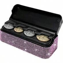Bling Coin Holder Car, Sparkling Vehicle Coin Oraganizer With 4 Compartments, Portable Car Storage Coin Money Dispenser, Car Coin Change Organizer Accessory Pink - 粉色 - 查看 1