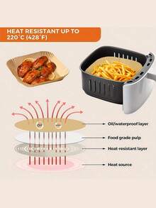 100张装 - 空气炸锅专用烘焙纸，方形（适用于2-8夸脱空气炸锅），不粘烘焙纸，适用于煎、烤、煮、煎、炸和微波加热，防油，不含托盘 - 厨房配件 - 彩色 - 查看 9