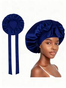 1pc Luxurious Satin & Silk Bonnet For Sleeping - Adjustable Comfort Fit With Tie Band - Unisex Night Hair Protection For Women - Multicolor - View 12