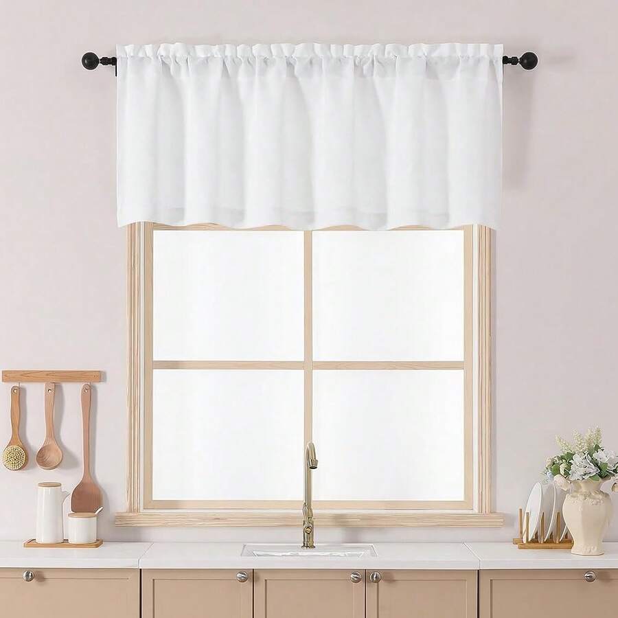 Chyhomenyc White Valance For Windows, Light Filtering Textured Small Kitchen Valance, Rod Pocket Top Window Short Curtain For Bathroom Basement Farmhouse, 60Wx22L Inch, 1 Panel,60inchWx22inchL(Packof1),White - White - 查看 1