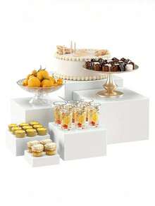 Senmeo 6-Piece Acrylic White Square Storage Boxes, Desktop/Festival Dessert Display - Multi-Use Christmas Organizer - trắng - Xem 1