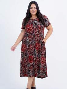Women's Plus Size Midi Dress - 紅色 - 查看 5