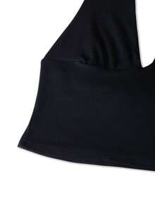Sedessea Bandeau Halter Backless Crop Top With Bowknot - Black - View 5