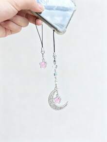 Crystal Moon & Star Hollow Pendant Lanyard, Mini Thin Cord For Phone, Camera, USB Drive - Silver - View 6
