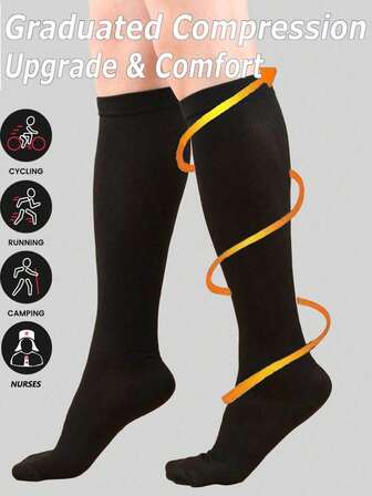 1Pair, Compression Socks For Men And Women, 15-20 Millimeters Of Mercury, Are The Best Support For Sports Running Bicycles. Solid Color Sports Pressure Socks And Running Elastic Socks Wrap Around The Calves Compression Socks For Men And Women, 15-20 Millimeters Of Mercury, Are The Best Support For Sports Running Bicycles. Solid Color Sports Pressure Socks And Running Elastic Socks Wrap Around The Calves