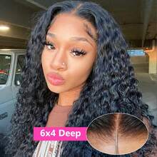 bling hair 28英寸深波浪蕾丝前假发 - 无需胶水，高清闭合，100%真人发丝，带婴儿绒毛，180%密度，适合所有头型 - Natural Black - 查看 5