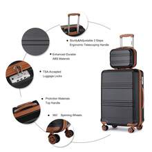Lightweight 2 Piece Cabin Suitcase Set 20 Inch Carry On Luggage With Vanity Case ABS PC Hard Shell Spinner Wheels TSA Lock YKK Zipper For Travel - Black/Brown - View 5