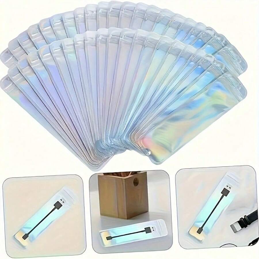 50 de pungi cadou cu laser curcubeu - Pungi reutilizabile cu fermoar din PP, holografice, colorate, ușor de curățat și durabile, potrivite pentru pixuri, pensule de machiaj, bijuterii, luciu de buze - utilizare zilnică și organizare accesorii mici, tratament holografic al suprafeței, geantă organizatoare ușoară, pasionați de frumusețe, articole esențiale de călătorie, geantă organizatoare la modă, structură robustă, geantă multifuncțională, iubitori de bijuterii, pungi cadou - 50 - Vizualizare 1