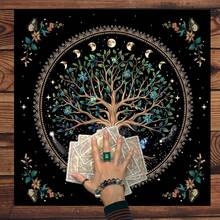 1pc Enchanting Tree Of Life Tarot Tablecloth With Tarot Bag - Vibrant Polyester Altar Mat With Celestial & Floral Design For Tarot Reading, Witchcraft & Astrology, Tarot Tablecloth Boho Playmat Cloth Home Decor - White - View 9