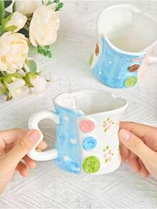 1 كوب قهوة سيراميك فريد من نوعه بشكل عقدة الزهور المرسومة باليد - متعدد الألوان - مشاهدة 4