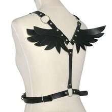 1Pcs Gothic Angel Wing Harness - Adjustable Leather Corset With Straps, Punk Festival Body Chain For Women, Y2K Unisex Bondage Aesthetic - Black - View 2