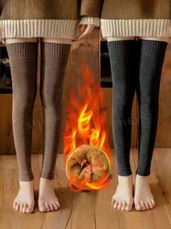 1 Pair/2 Pairs Women Thick Fleece Lined Leg Warmers, Soft Comfortable Everyday, Solid Color Over-The-Knee Leg Warmers For Home, Sports, Sleep, Autumn/Winter