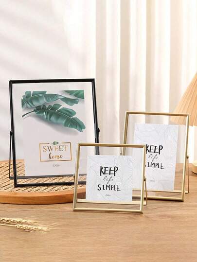 金属框架亚克力悬浮相框，现代装饰相框，可放置于门厅、客厅、卧室、书房、宿舍、桌面展示，黑色或金色可选，生日、毕业、婚礼礼物，复古装饰，房间装饰