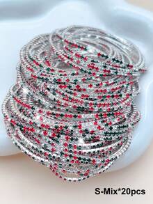 1pc/6pcs/12pcs/20pcs/60pcs Christmas Color Crystal Tennis Bracelet Elastic Bangle, Multi-Layer Wear For Women, Christmas Party