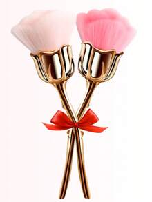 1pc/2pcs Extra Large Rose Gold Plated Nail Brush, Makeup Powder Brush, Lint-Free Nail Cleaner Brush