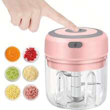 Electric Mini Garlic Chopper,Portable Cordless Food Processor, Vegetable Chopper Blender Onion Mincer,Meat Grinder With USB Charging For Chili,Pepper,Baby Food,Spice, Nuts,Herb(Pink ) - 粉色 - 查看 6
