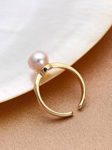 1 chiếc nhẫn ngọc trai tự nhiên mạ vàng 18K có thể điều chỉnh, Quà tặng cho Ngày của Mẹ, Ngày lễ tình nhân, Sinh nhật, Đám cưới, Đính hôn, Cô dâu - Hồng - Xem 3
