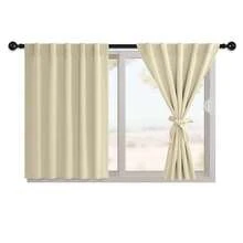 Hiasan Short Room Darkening Curtains 36 Inch Long, Bathroom Small Window Curtains Rod Pocket & Back Tab Thermal Drapes Sewn With Tiebacks For Kitchen Basement, 42\ Width, Light Beige, 2 Panels,42inchWx36inchL(Packof2),LightBeige - 淺米色 - 查看 9
