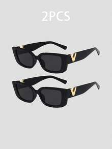 2025 V-Shaped New Style Fashionable Small-Frame Glasses For Women, Hip-Hop Style Rectangular Glasses - Black - View 8