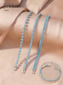 Hihho 1 chiếc vòng tay tennis nữ phong cách hip-hop đính đá Zirconia hình trái tim, thiết kế lấp lánh, đa năng, cao cấp, cá tính, màu kẹo ngọt, thích hợp cho các lễ hội, tiệc tùng, dạ hội. - Nhiều màu - Xem 10