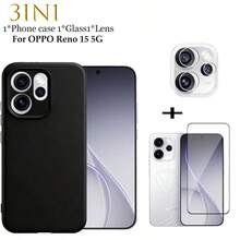(3 trong 1) Ốp lưng điện thoại OPPO Reno 15 5G hoàn toàn mới, ốp lưng mềm TPU + miếng dán màn hình cường lực Kunlun + miếng dán bảo vệ ống kính - màu đen - Xem 6