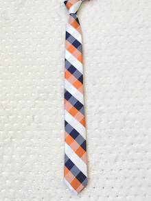 Men's Casual Dress Tie, Colorful Checkered, Slim Fit (5.5cm) - 橘色 - 查看 2