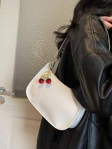 1 Túi đeo vai khóa kéo tối giản màu trơn, ví da PU màu trơn, thích hợp cho việc mua sắm, công tác, đi làm, ngoài trời, du lịch, sử dụng hàng ngày - trắng - Xem 5