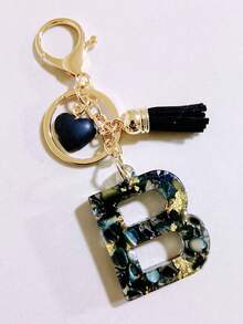 26款可选红色环氧树脂字母钥匙扣，可爱爱心流苏钥匙扣，时尚包包配饰钱包吊坠挂件，派对小礼物，送给朋友的合适礼物 - 黑色 - 查看 21