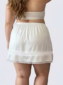 Women's Plus Size Lace Trim Skirt Summer Fashionable Casual Elastic Waist Mini Skirts - 白色 - 查看 4