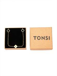 TONSI 1pc Vintage Chic Minimalist Luxurious Elegant 18K Gold Plated Stainless Steel Hollow Lucky Flower & Clover Necklace, Suitable For Women's Daily, Festival, Party Occasions, Gift For Friends, Mothers, Lovers, Jewelry Gift Box, Christmas Gift