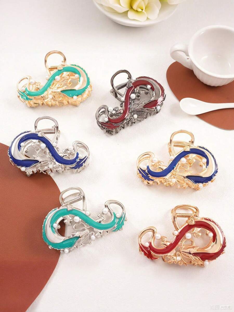 1 Stück Emaille Perle Drachen geformter Haarclip, mit exquisiter Verarbeitung, die klassischen und modernen Stil kombiniert, geeignet für den täglichen Gebrauch, Partytragen und als Geschenk, elegante Krallen Clips Lässig Haarklammern