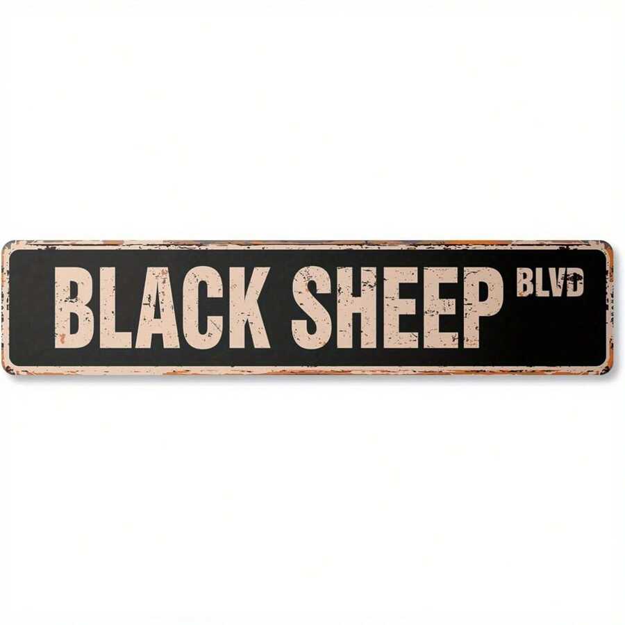 1pc Vintage "Black Sheep Blvd" Metal Wall Sign - 16" Wide, Rustic Iron Street Sign With "BLVD" In Distressed Font, Perfect For Indoor/Outdoor Decor, Indoor Outdoor Decor | Vintage Wall Art | Weathered - 金屬畫 - 查看 1