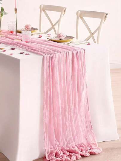 1pc Light Pink Tulle Table Runner/Tablecloth, Suitable For Baby Shower Party Decor, Baby Party Supplies, Wedding Table Decor, Boho Rustic Decor, Baby Girl 1st Birthday Decor, Holiday Party Decor, Home Decor