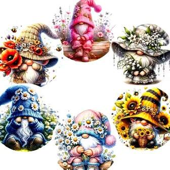 6 Adet Cüce ve Çiçek Desenli Ahşap Bardak Altlığı, Ev, Kafe, Öğleden Sonra Çayı İçin Isı Yalıtım Pedi, Kupa, 6'lı 1 Set, 1800 Parçadan Oluşan 300 Set