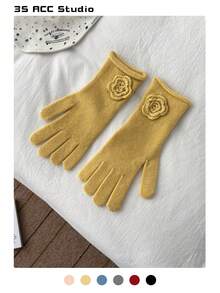 Găng tay đan thủ công đính hoa hồng, lông thỏ mềm mại, ấm áp và đa năng cho mùa thu/đông, thân thiện với màn hình cảm ứng, thiết kế hoa tinh tế, găng tay đan dài không ngón dành cho nữ - Thêu hoa với các cạnh cuộn - Xem 16