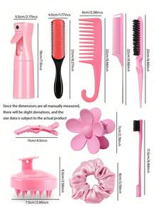 17 Piece Hair Tool Set, With High Pressure Spray Bottle And Sleeping Cap, Curling Brush Set, Nine Rows Of Combs, Wide Teeth Hook Comb, Double Head Comb, Styling Brush, Pointed Tail Comb, Mouse Tail Comb, Edge Brush, Hair Brush, Massage Comb - Multicolor - View 8
