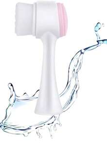 Cepillo facial de 2 en 1 de doble cara, cepillo de limpieza facial de silicona 3D vertical, cepillo facial manual de doble acción adecuado para piel sensible, delicada y seca