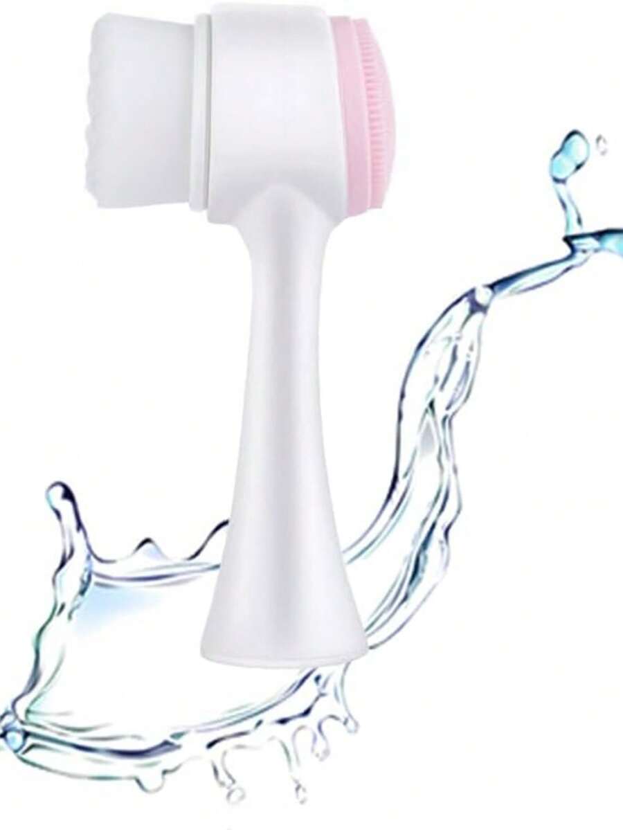 Cepillo facial de 2 en 1 de doble cara, cepillo de limpieza facial de silicona 3D vertical, cepillo facial manual de doble acción adecuado para piel sensible, delicada y seca