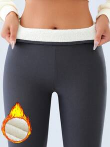 Women'S Thermal Leggings - Extreme Cold Weather Pants With Non-Slip Grip, Stretchy Winter Pants For Everyday & Formal Outfits - Elegant Leggings For Fall/Winter Seasons, Winter Leggings, Cold Weather Apparel, Embroidered      Comfortable Stretchy Plush Pants - Embroidered Style - Autumn And Winter For Women - Thickened And Lined Leggings - High-Waisted Elastic Trousers For Winter Warmth    High Waist Stretch Leggings With Embroidery And Fleece Lining - Warm, Thick Fit For Autumn And Winter, Machine Washable, High Waisted Leggings - 灰色 - 查看 1