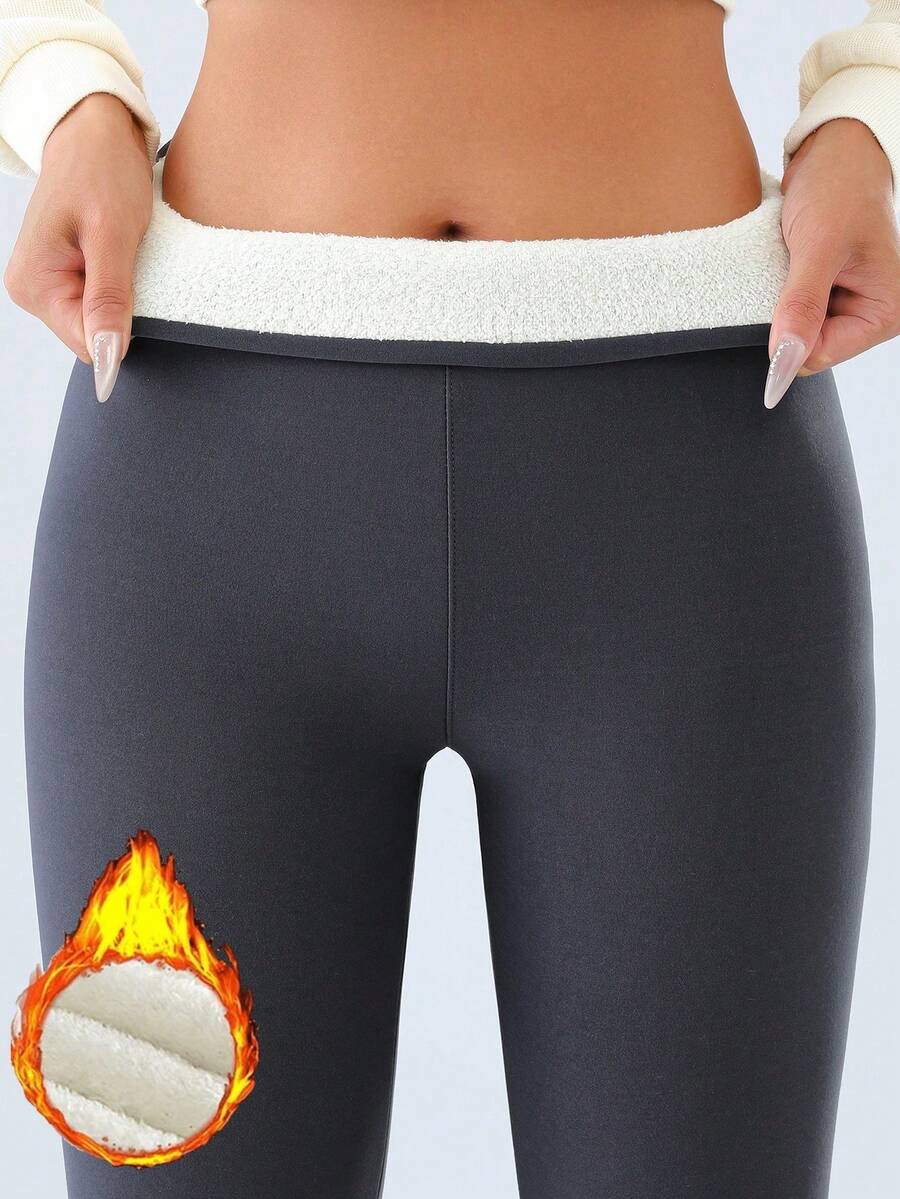 Women'S Thermal Leggings - Extreme Cold Weather Pants With Non-Slip Grip, Stretchy Winter Pants For Everyday & Formal Outfits - Elegant Leggings For Fall/Winter Seasons, Winter Leggings, Cold Weather Apparel, Embroidered      Comfortable Stretchy Plush Pants - Embroidered Style - Autumn And Winter For Women - Thickened And Lined Leggings - High-Waisted Elastic Trousers For Winter Warmth    High Waist Stretch Leggings With Embroidery And Fleece Lining - Warm, Thick Fit For Autumn And Winter, Machine Washable, High Waisted Leggings - 灰色 - 查看 1