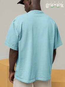 Oversized Gym T-Shirt With Funny Phrase "Calm Down, " REF 3297 FLUXO GEEK - Baby Blue - View 9